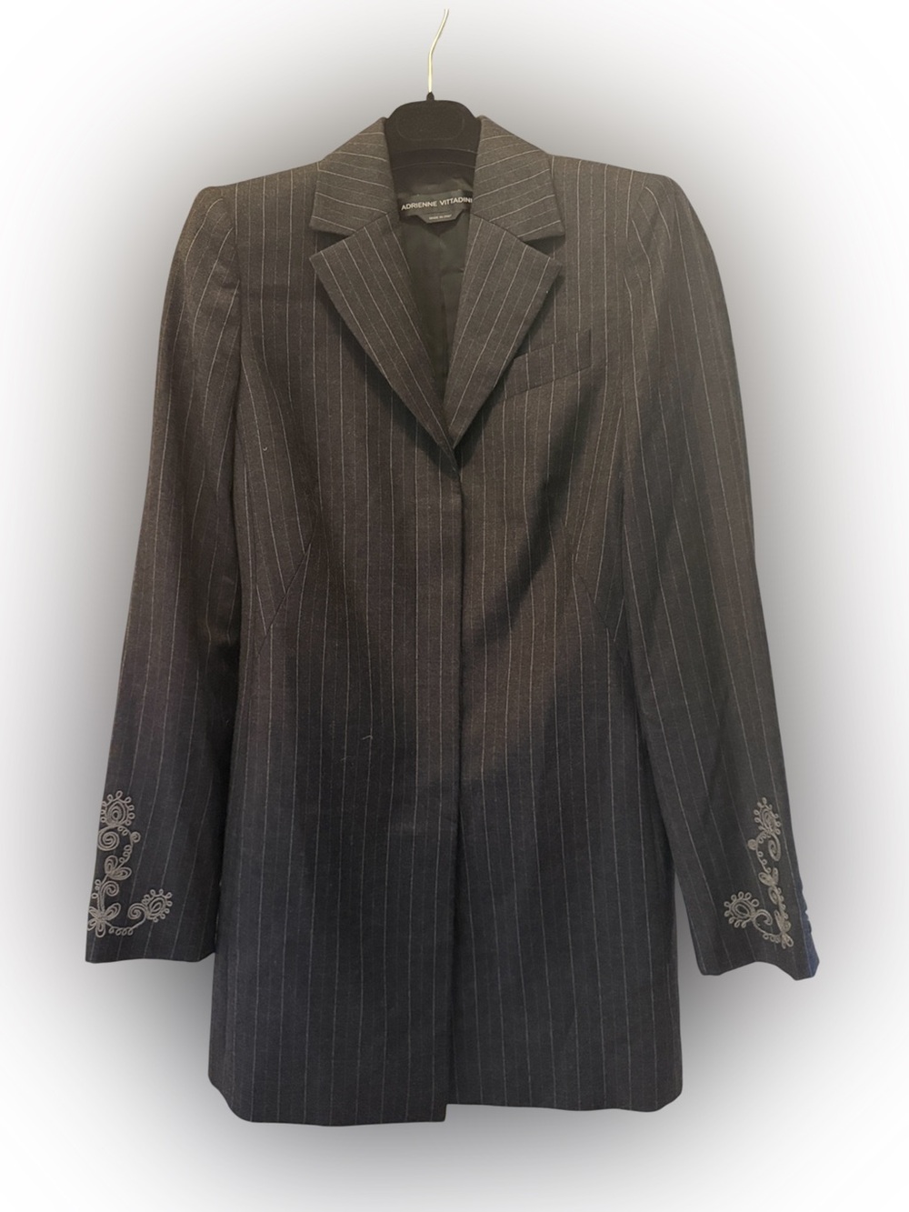 Adrienne Vittadini Dyelot O Pinstripe Wool Cashmere Blazer Size 10 Like New made